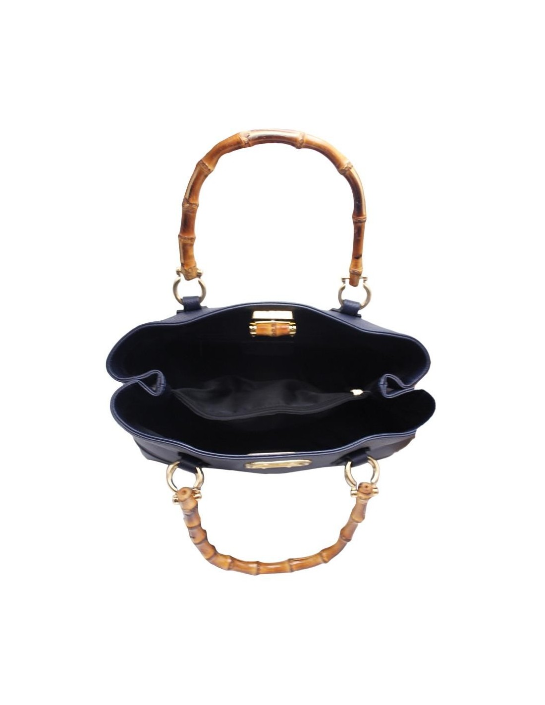 Italian Leather Handbag with Bamboo Handle