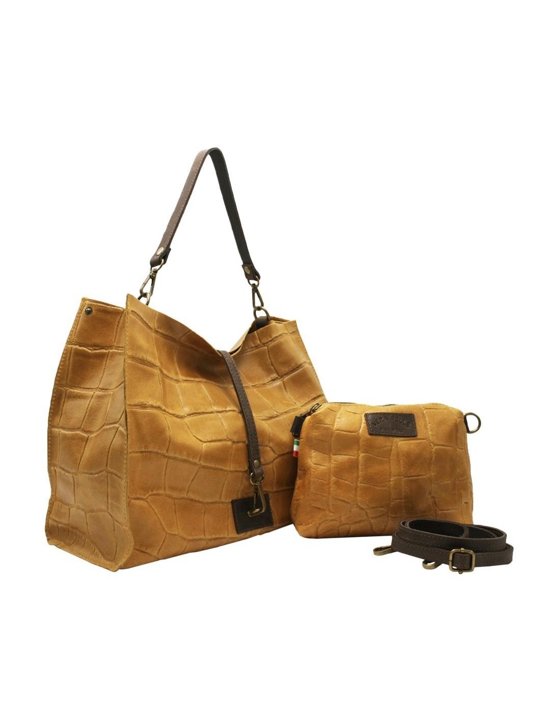 Gaia Crossbody Bag - Geniune Leather Bag - Designer Bag - Handmade by Val -  Italian Leather - Alligator Croc Embossed Leather